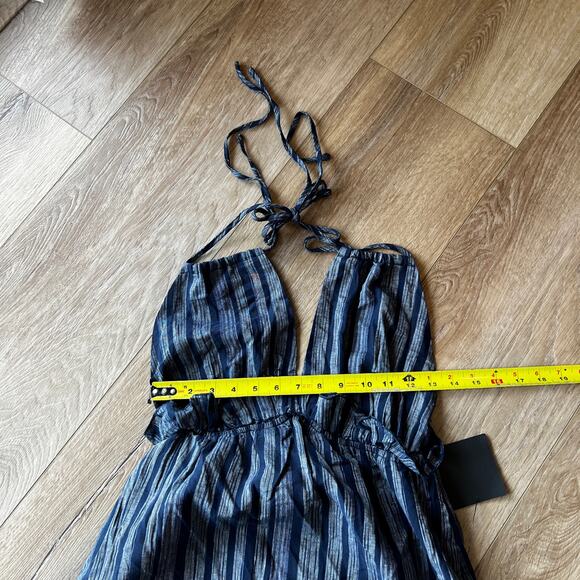LULUS Women's Vacay Babe Navy Blue Striped Halter Maxi Dress Size M - Picture 6 of 11